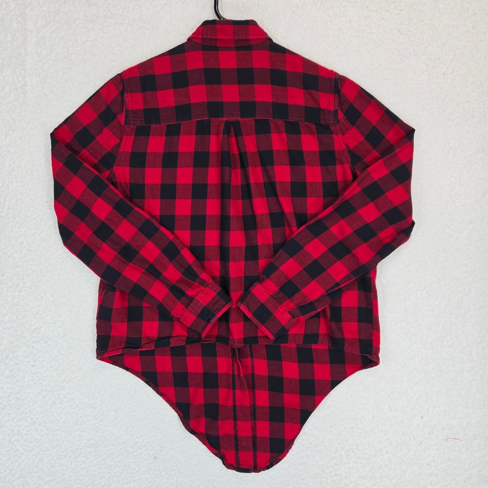 Madewell Buffalo Check Flannel Shirt Women M Red Black Plaid Tie Front Button Up - Picture 7 of 14